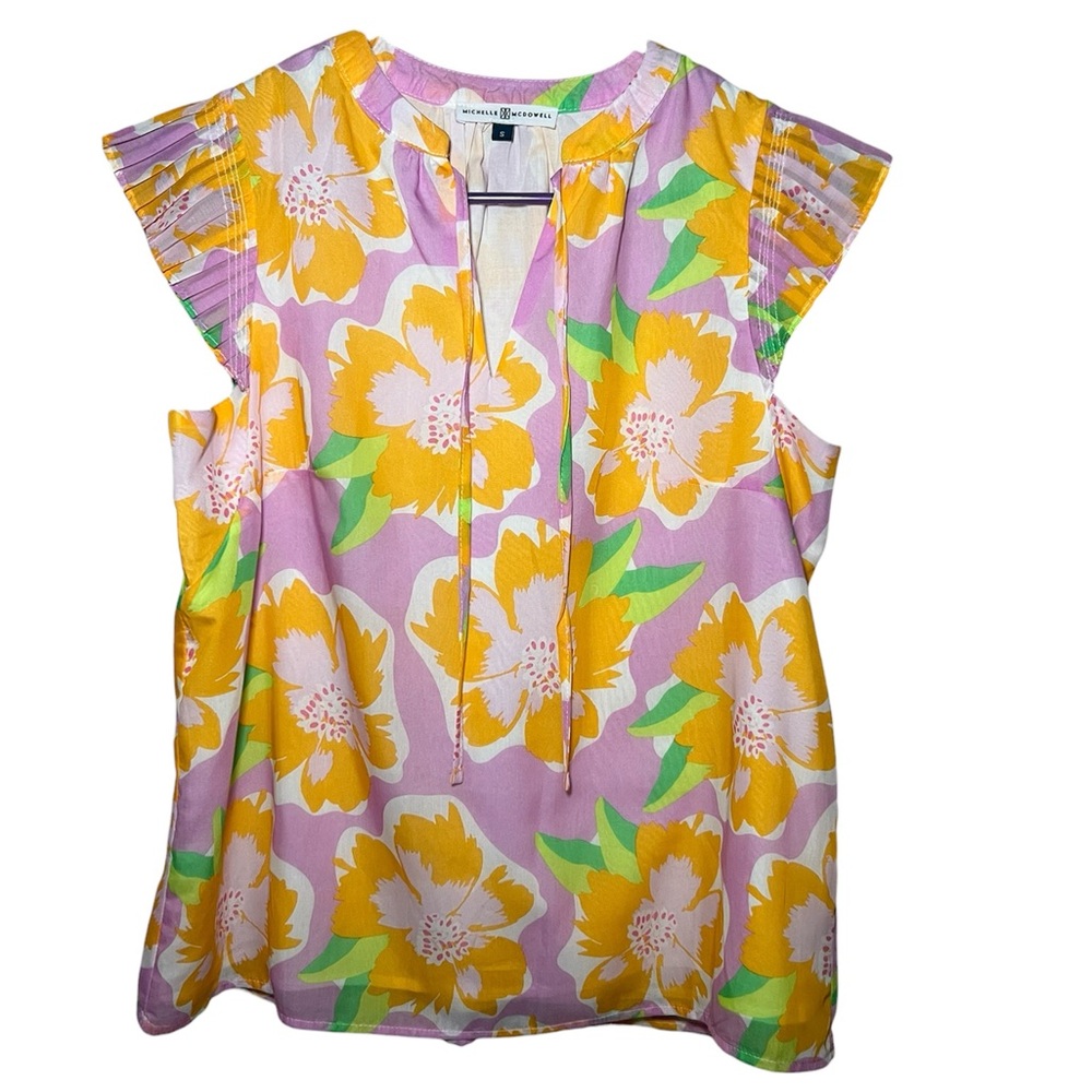 Michelle McDowell‎ Floral Flutter Sleeve Blouse Spring Small